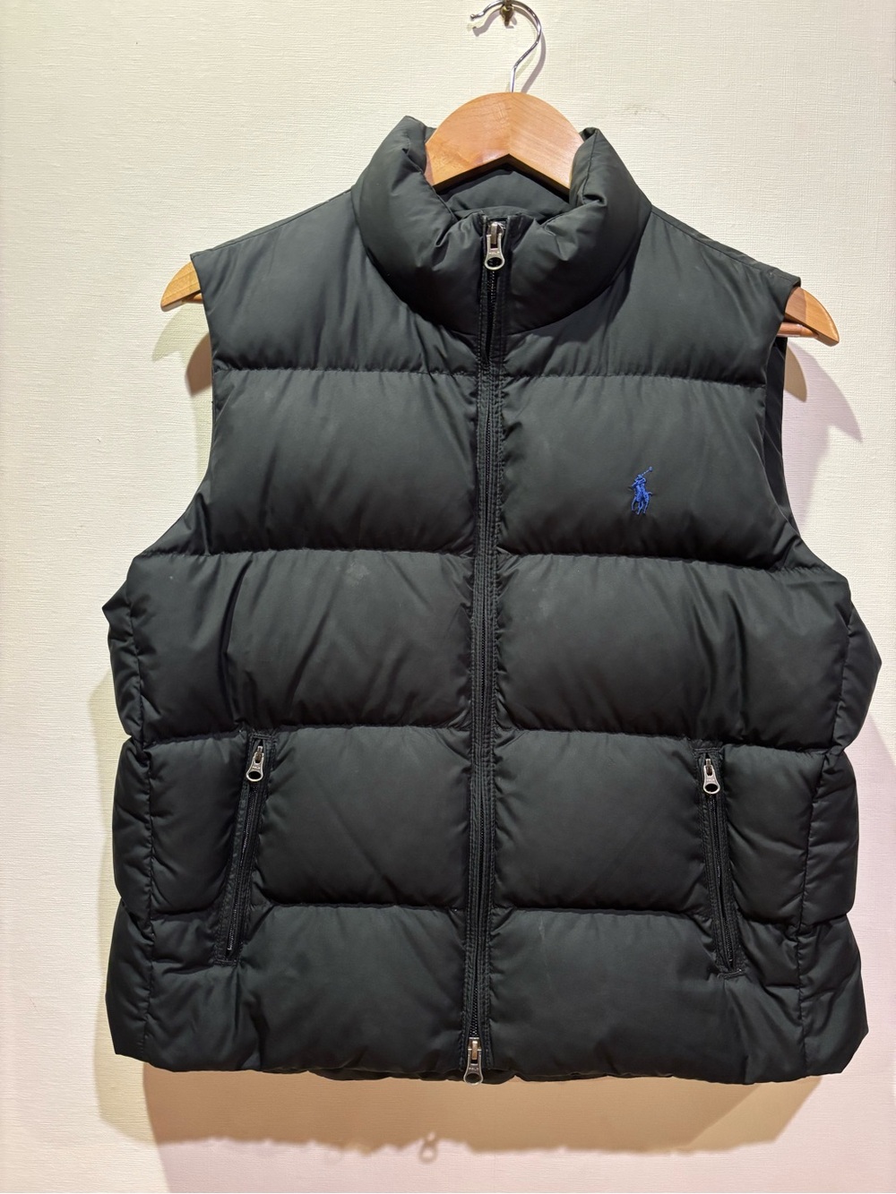 Ralph Lauren Black Quilted Puffer Vest with Blue Logo